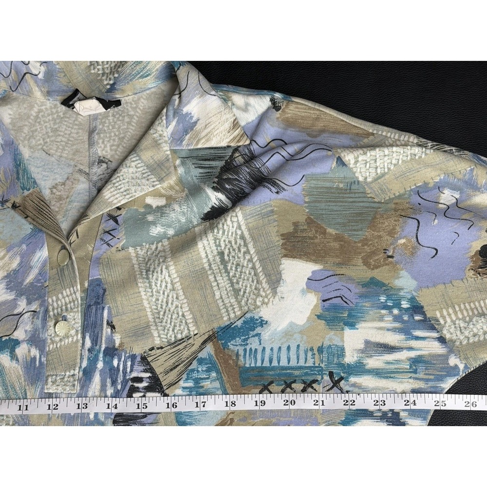 VTG Kay Silver Abstract Art to Wear Shirt(L) Skirt(M) Set Pastel Brushstroke 80s - Picture 7 of 14